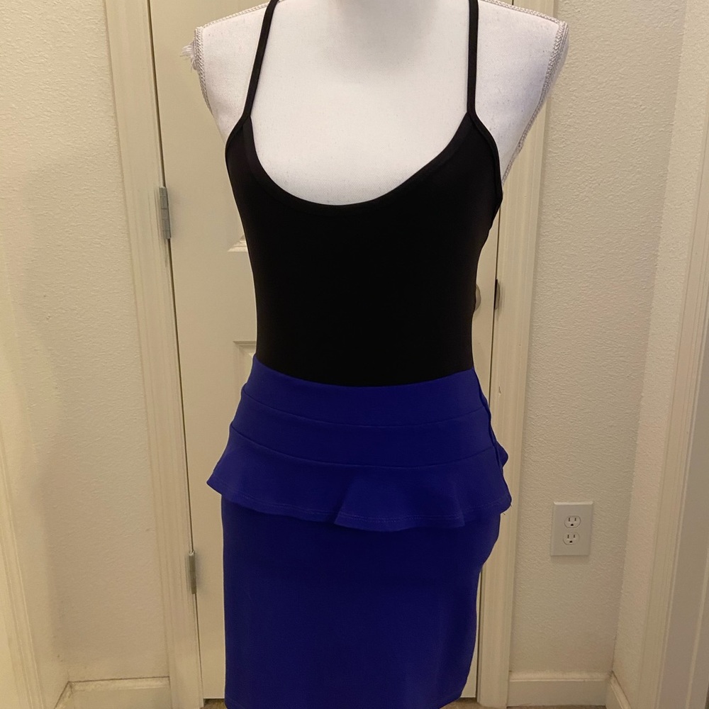 BNNW Black and cobalt blue peplum dress